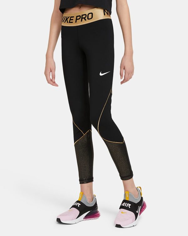 Nike Pro Warm Legging Black White Gold 