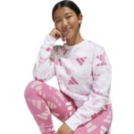 adidas Crew Sweatshirt White/Pink (Girls) - Image 8