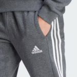 adidas Essentials Fleece 3-Stripes Tapered Cuff Joggers Heather Grey/White (Men’s) - Image 3