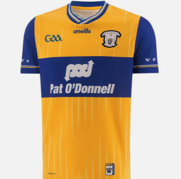 O'Neills Clare GAA Home Jersey 2025 Amber/Royal Player Fit (Adults)